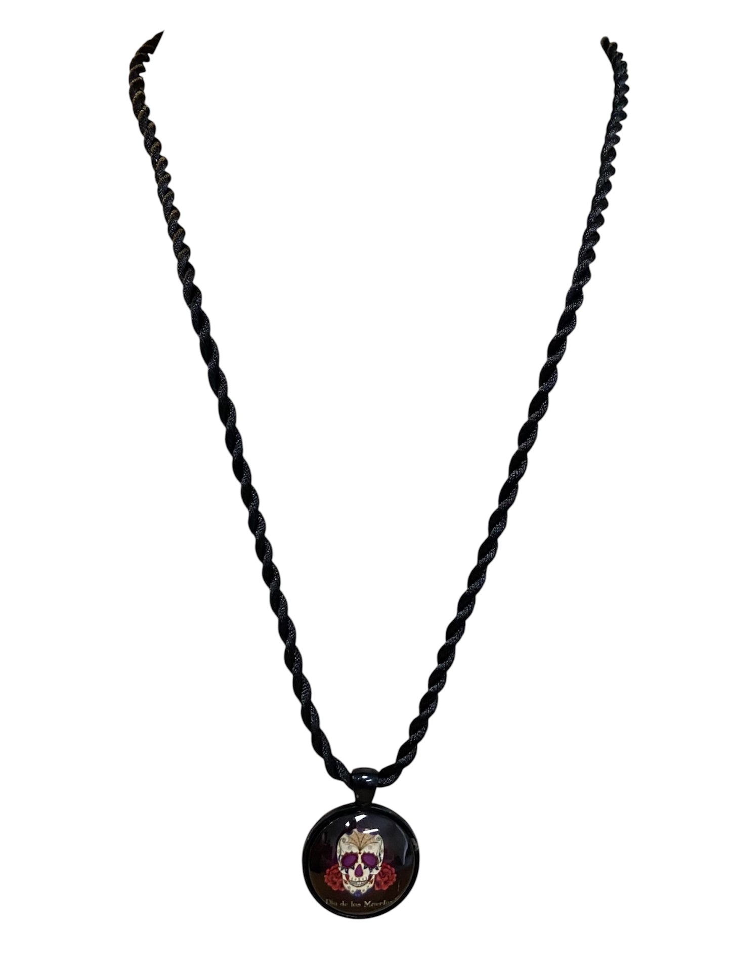 Black Day of the Dead Rose & Skull Necklace