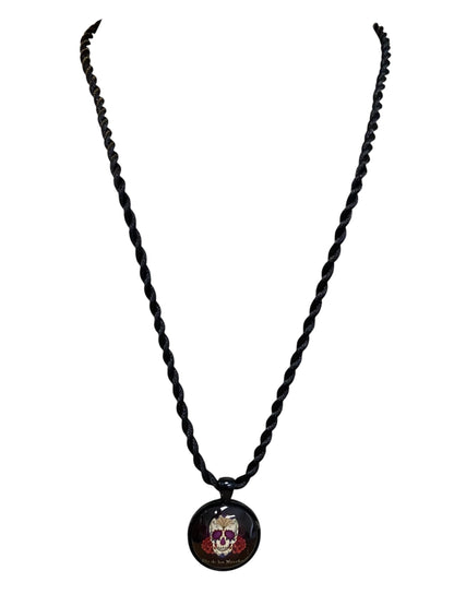 Black Day of the Dead Rose & Skull Necklace