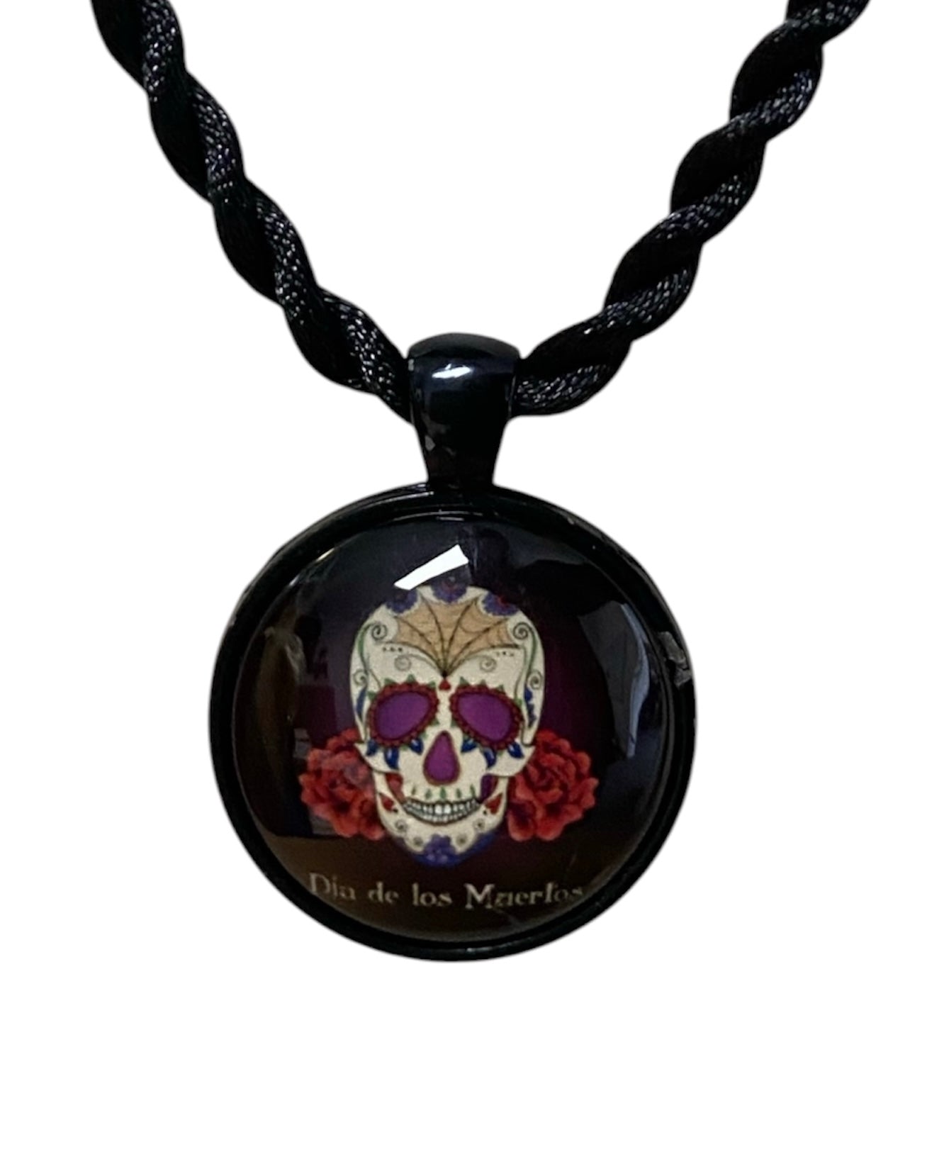 Black Day of the Dead Rose & Skull Necklace