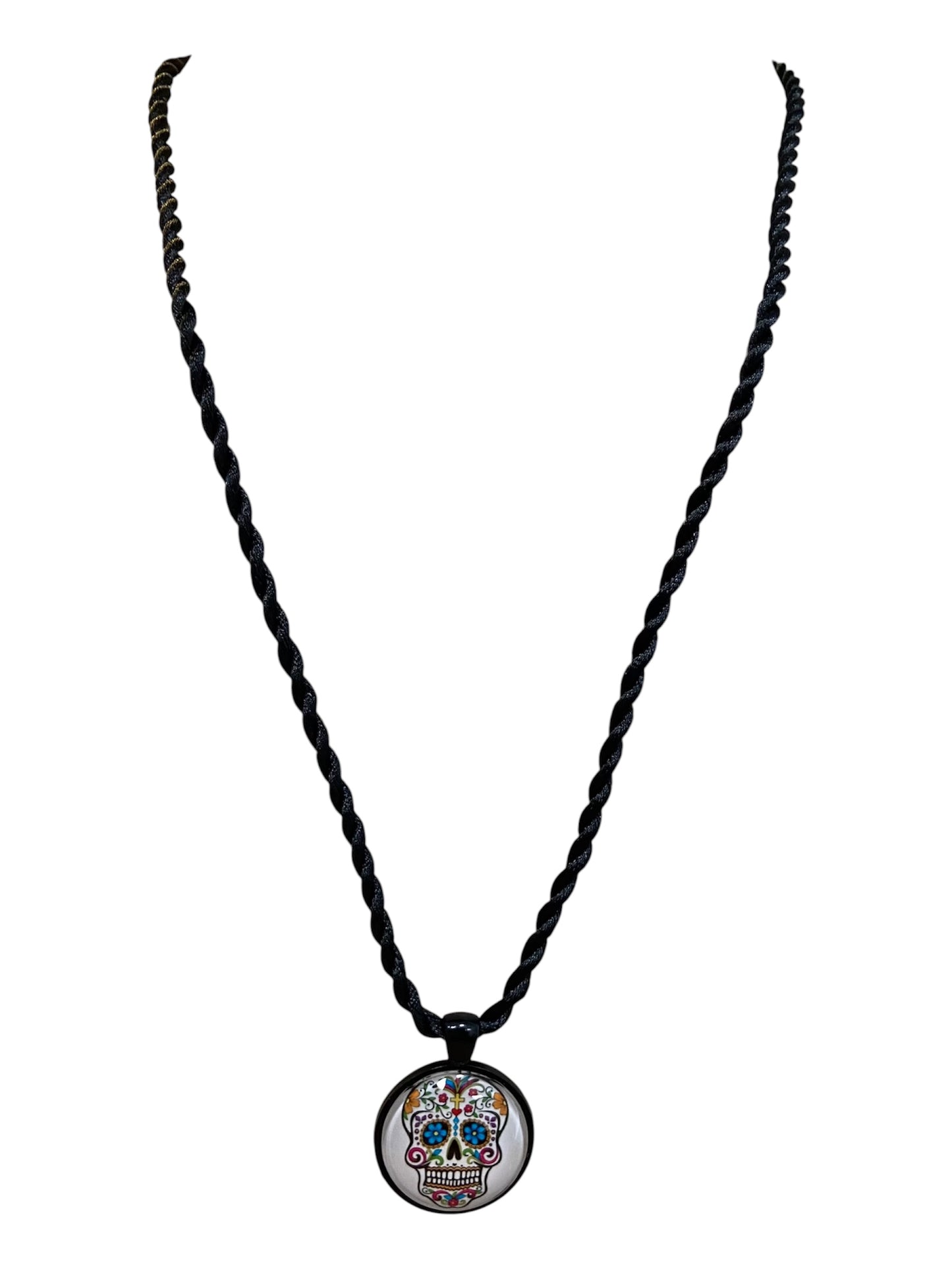 White Day of the Dead Colourful Skull Necklace