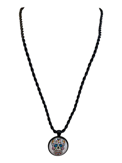 White Day of the Dead Colourful Skull Necklace