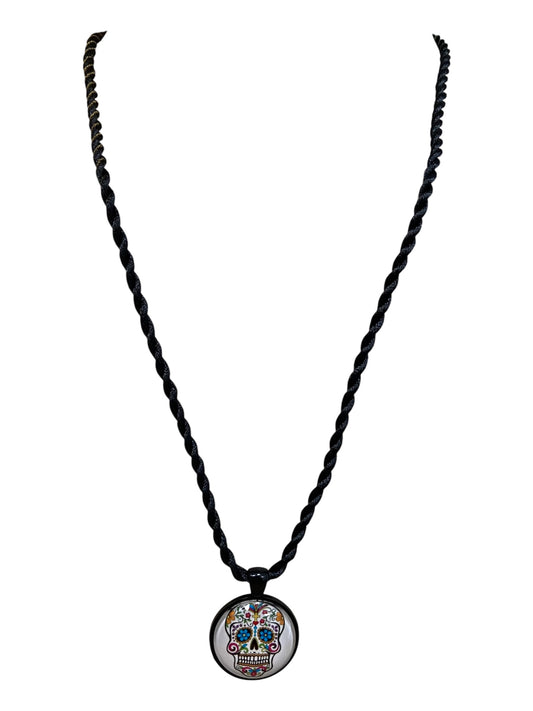 White Day of the Dead Colourful Skull Necklace