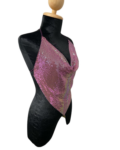 Iridescent Pink Metal Mesh Triangle Top