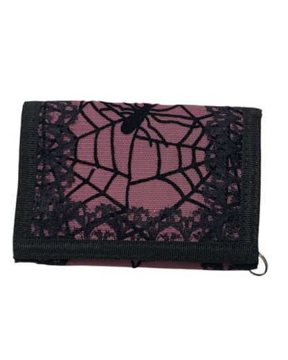 Pink and Black Spider Web velcro wallet with Lace Trim