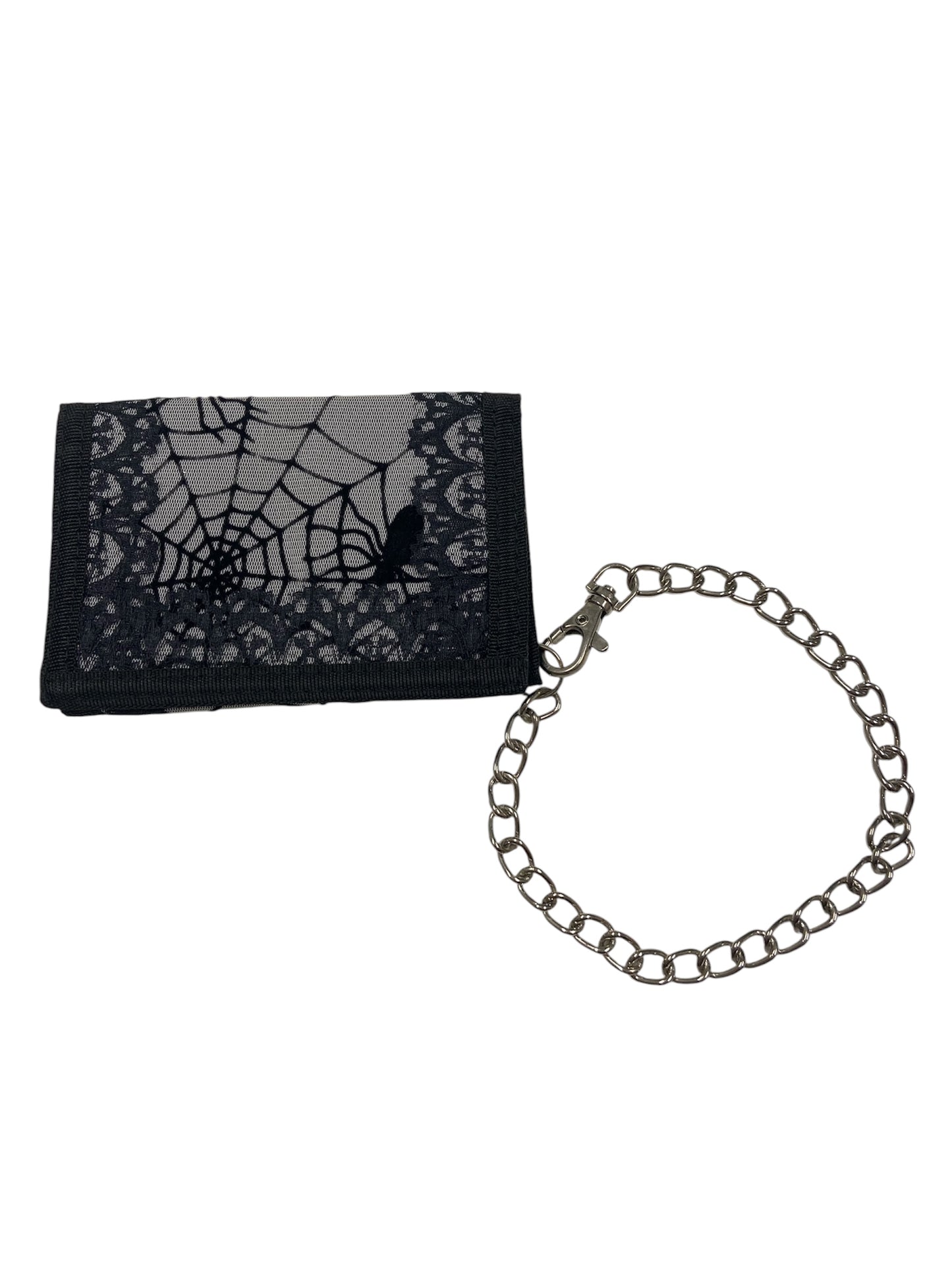 Grey and Black Spider Web velcro wallet with Lace Trim