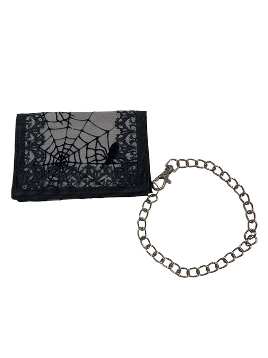 Grey and Black Spider Web velcro wallet with Lace Trim