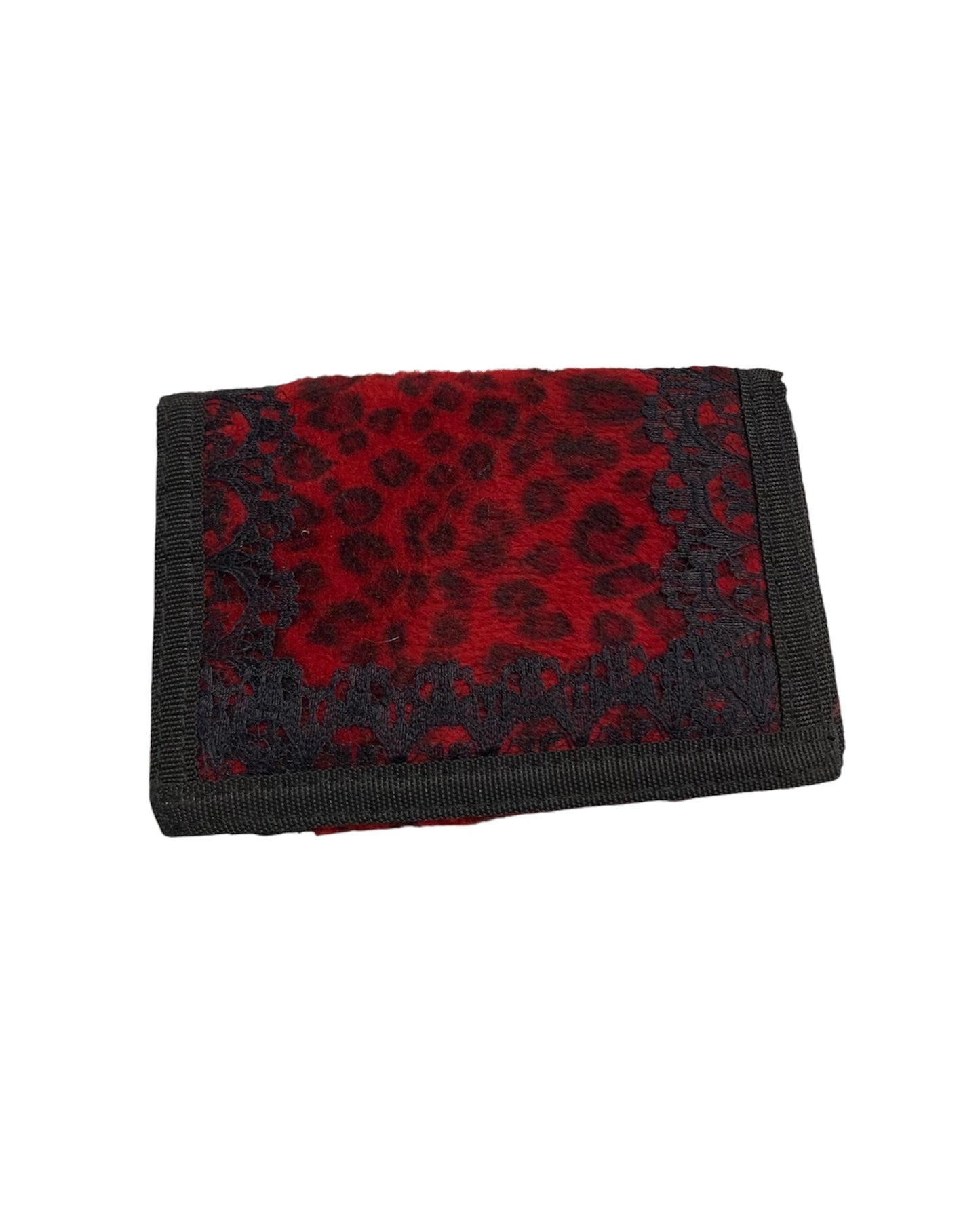 Red Leopard Print velcro wallet with Lace Trim