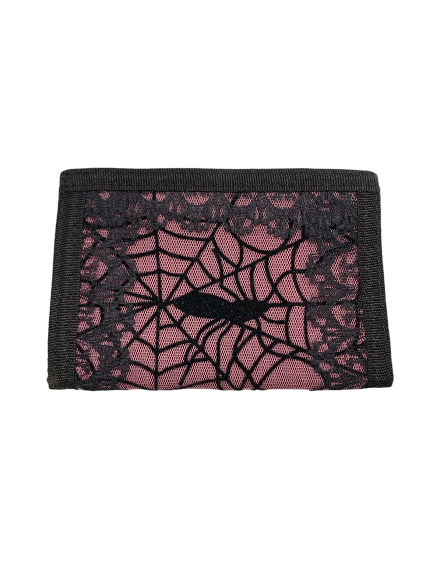 Pink and Black Spider Web velcro wallet with Lace Trim