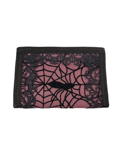 Pink and Black Spider Web velcro wallet with Lace Trim