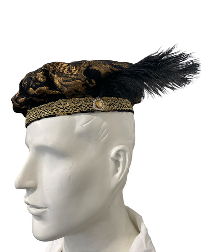 Tudor Style Black Feather Hat