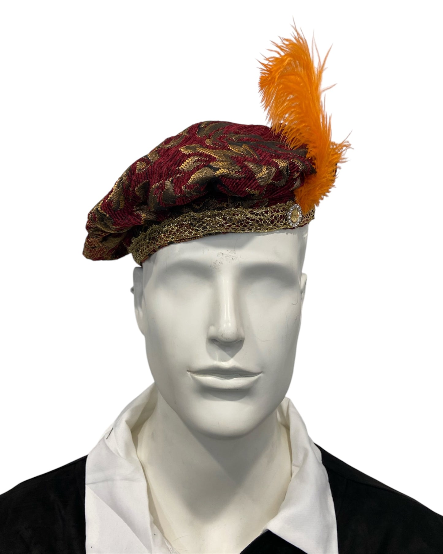 Tudor Style Orange Feather Hat
