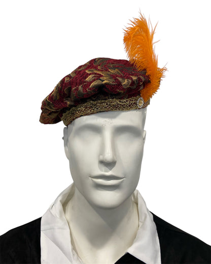 Tudor Style Orange Feather Hat