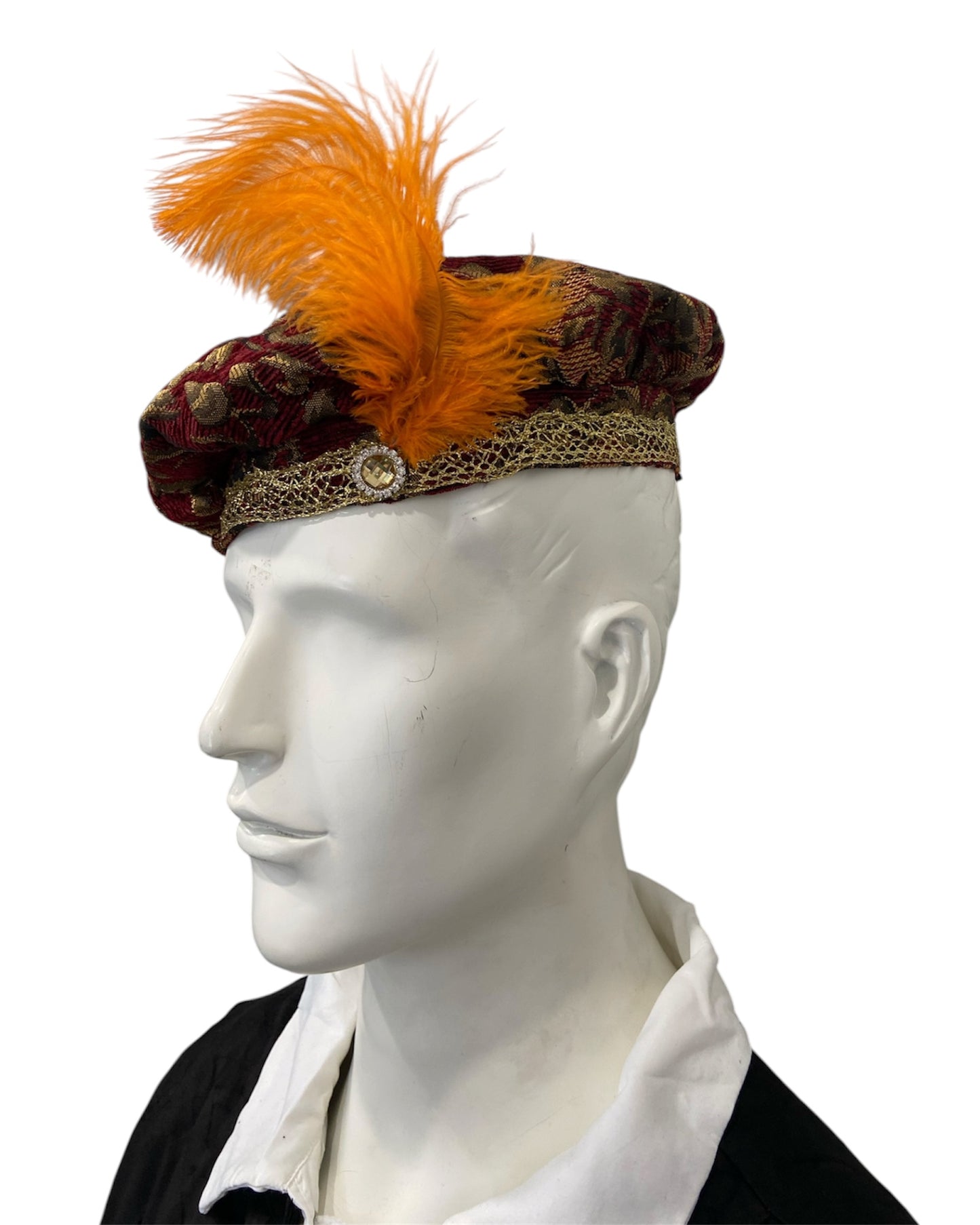 Tudor Style Orange Feather Hat
