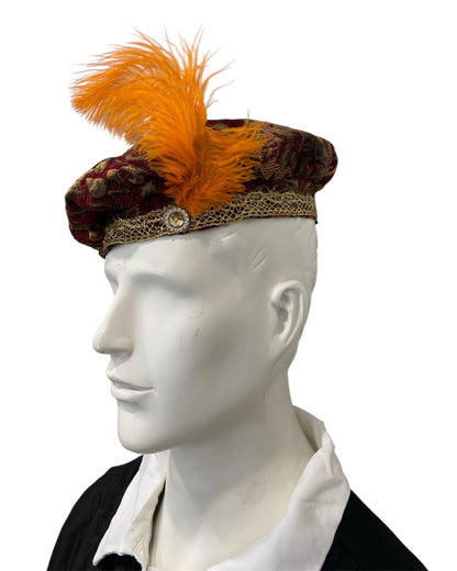 Tudor Style Orange Feather Hat