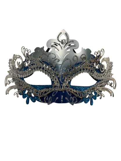 Silver and Blue Venetian Metal Filigree Mask