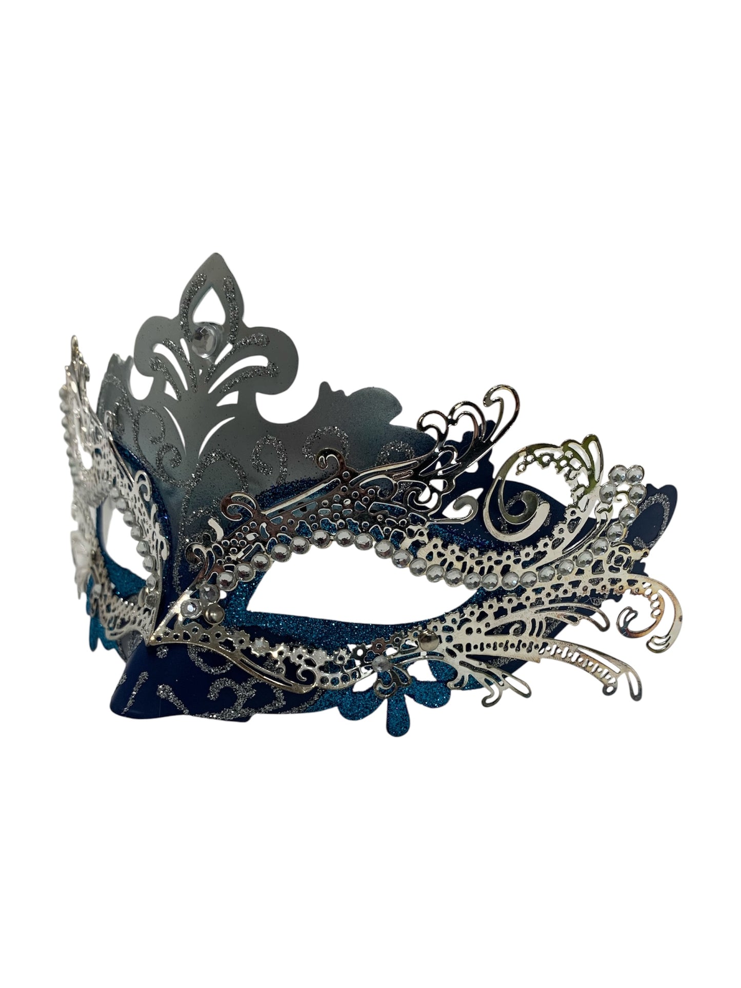 Silver and Blue Venetian Metal Filigree Mask