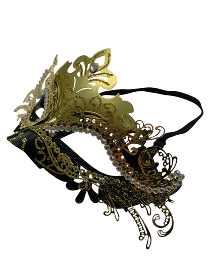 Black and Gold Venetian Metal Filigree Mask