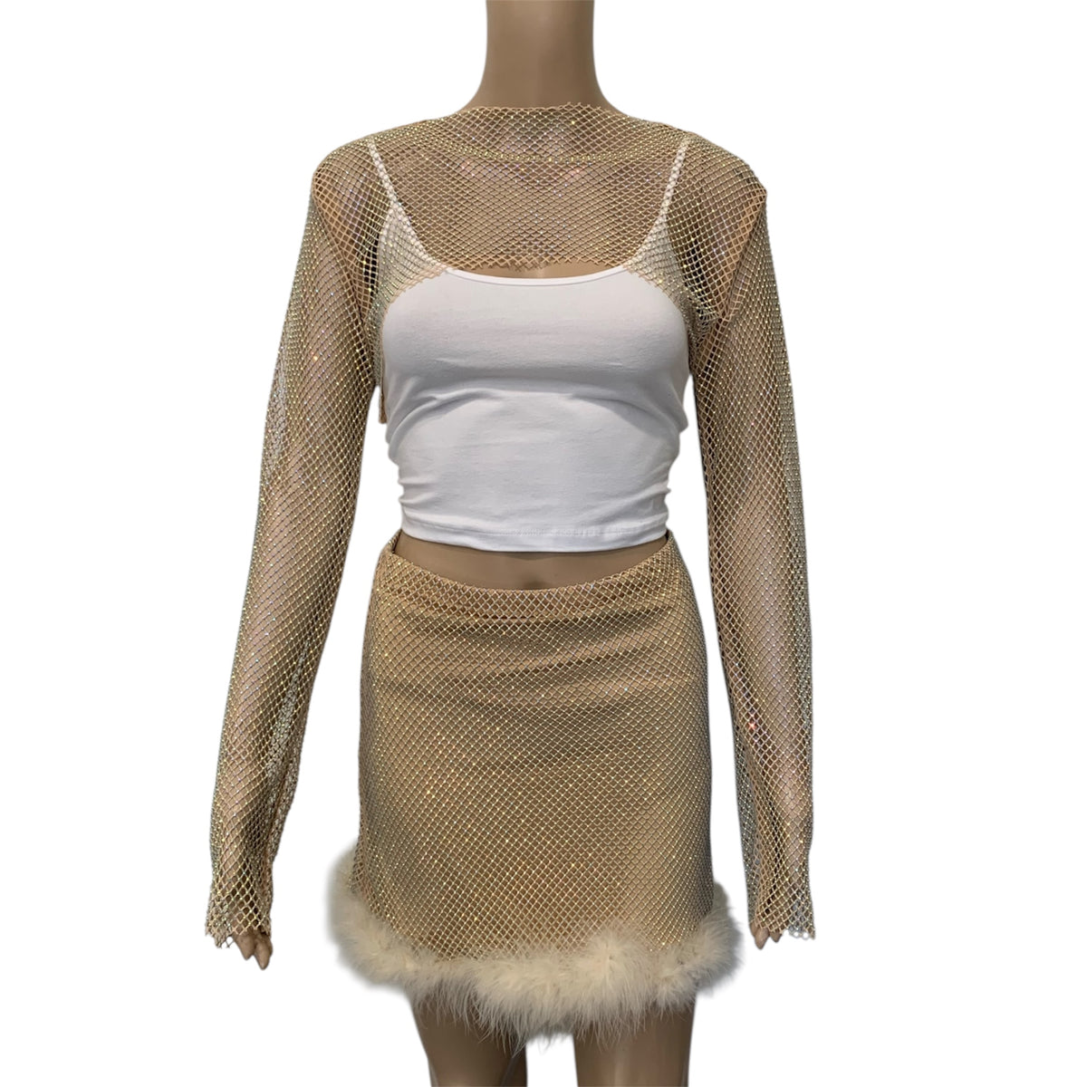 Tan Crystal Ultra-Cropped Shrug Top