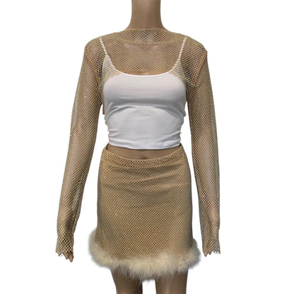 Tan Crystal Ultra-Cropped Shrug Top