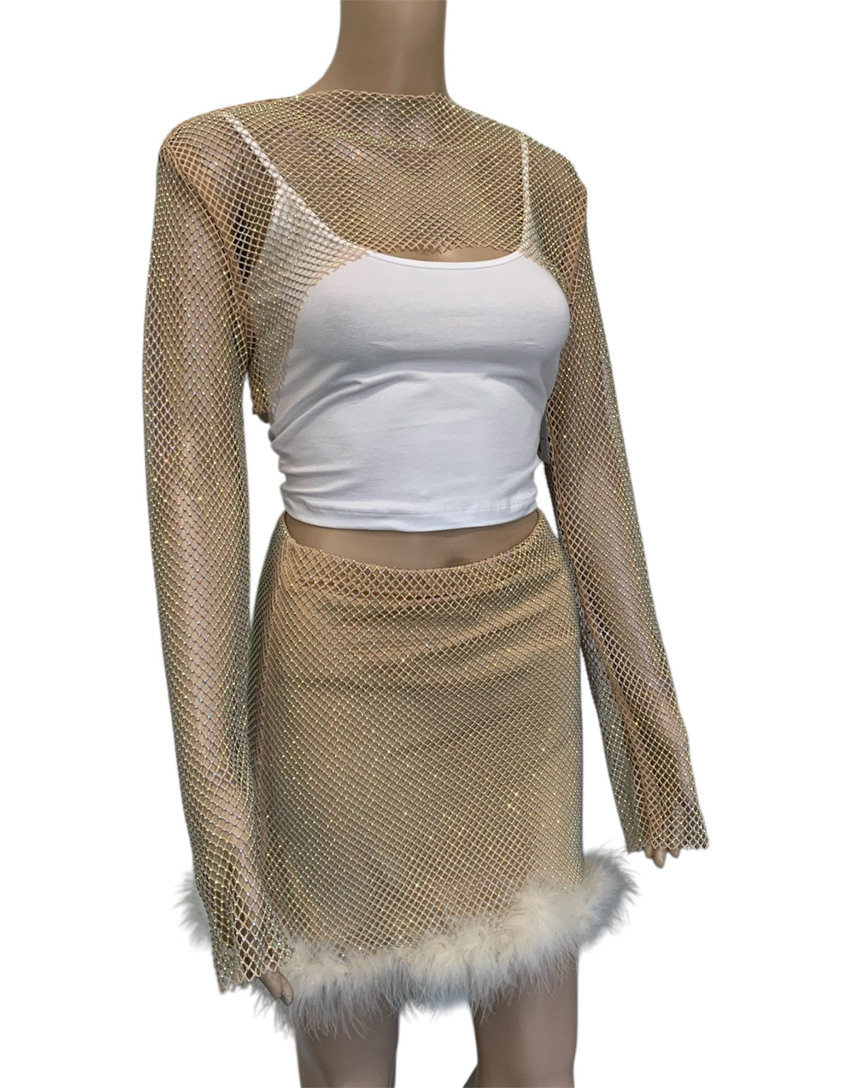 Tan Crystal Ultra-Cropped Shrug Top