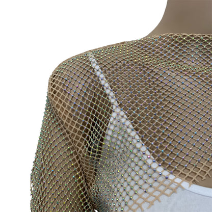 Tan Crystal Ultra-Cropped Shrug Top