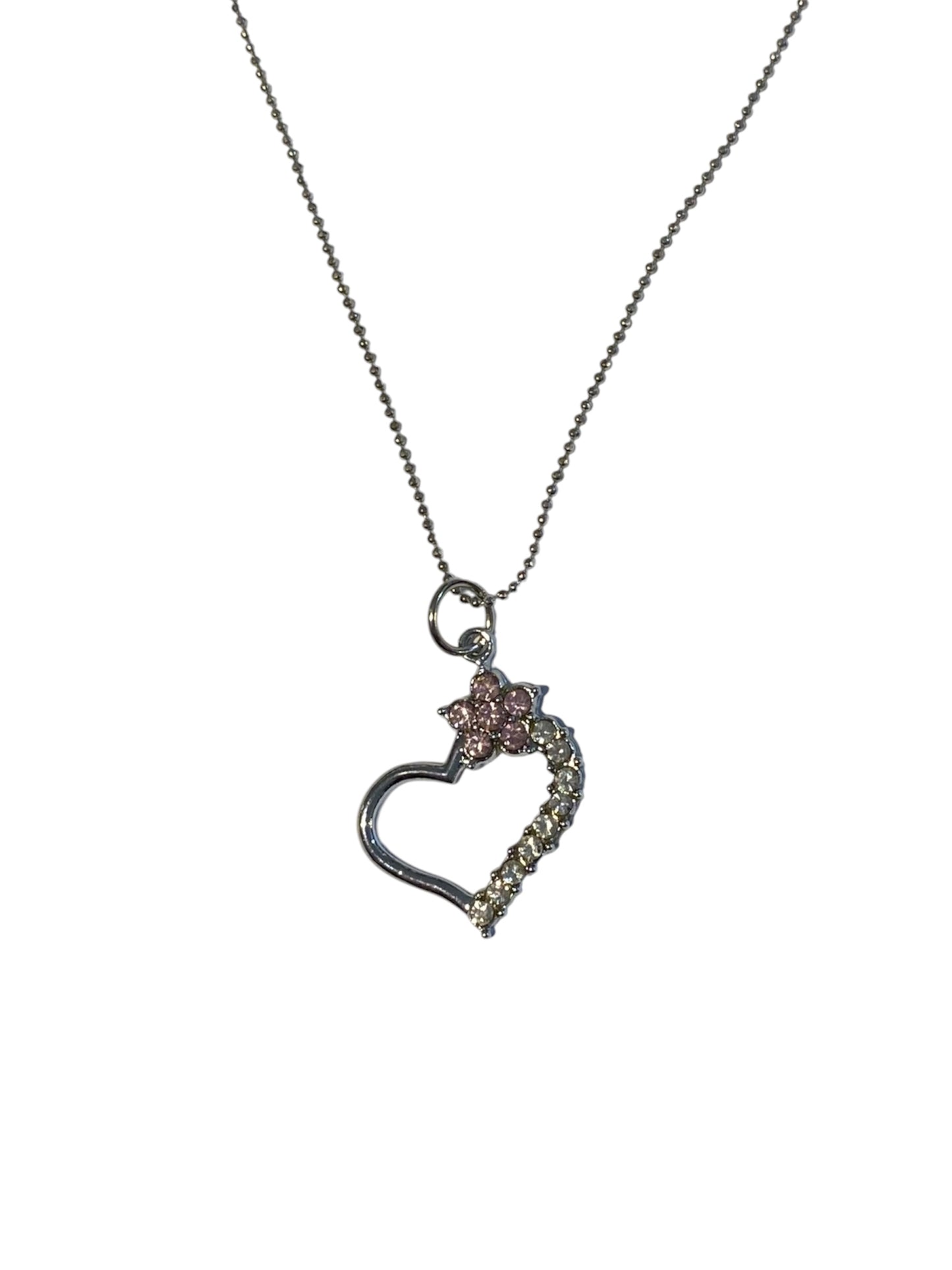 Heart and Pink Flower Necklace