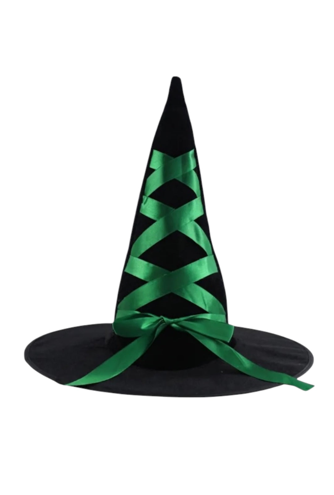 Black Witch Hat with Green Ribbon