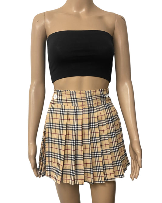 Adjustable Tan Plaid Skirt