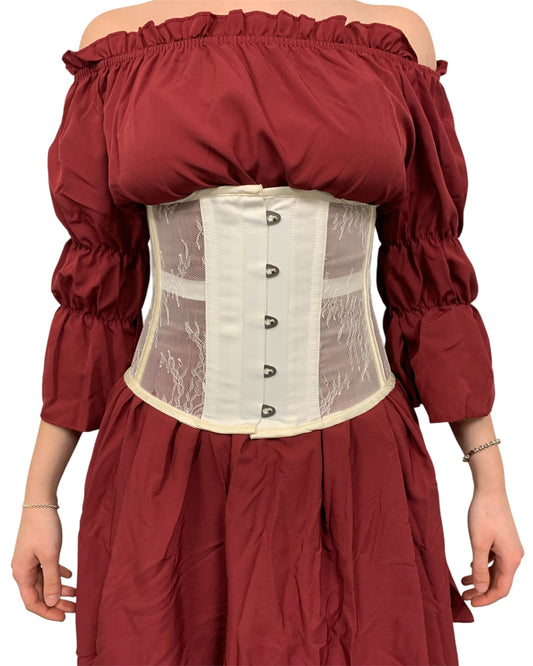 Antique White Steel Boned Sheer Lace Under-Bust Corset