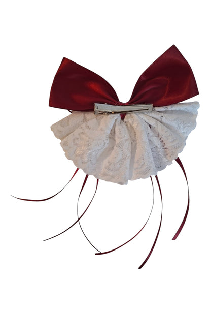 Deep Red Multiple Loop & Lace Bow