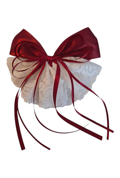 Deep Red Multiple Loop & Lace Bow