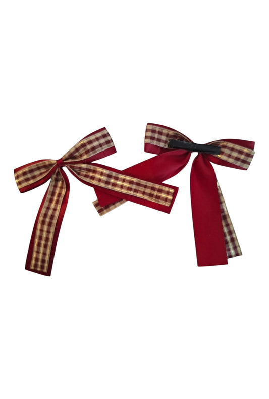Deep Red & Gold Gingham Christmas Bow's
