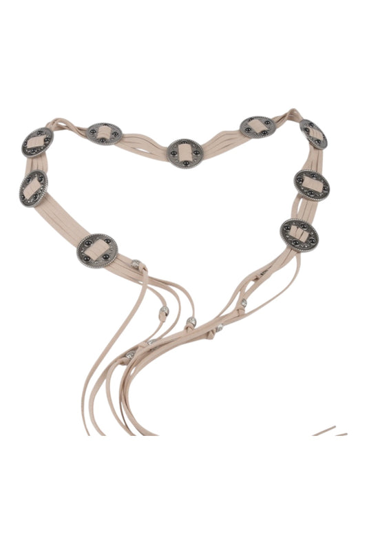 Beige Boho Leather Belt