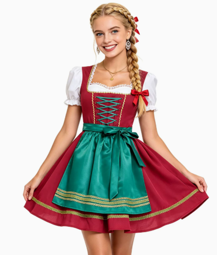 Burgundy and Emerald Green Oktoberfest Dress OCW14