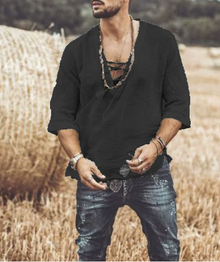 Men's Black Lace-Up Shirt