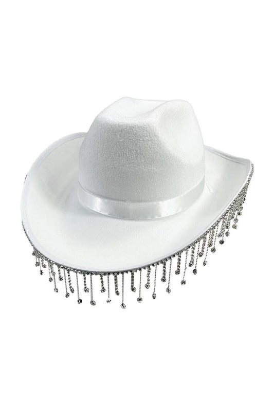 White Rhinestone Drip Tassel Cowboy Hat