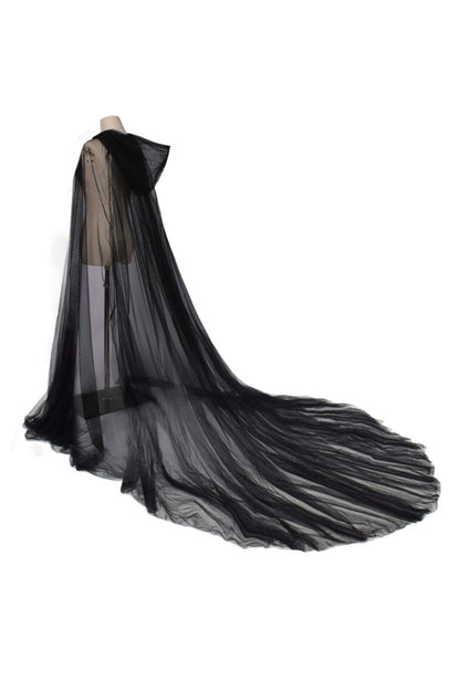 Black Tulle Hooded Cloak with Train