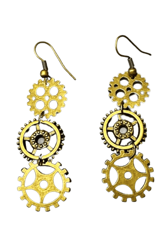 Gold Steampunk Cog Earrings (E)