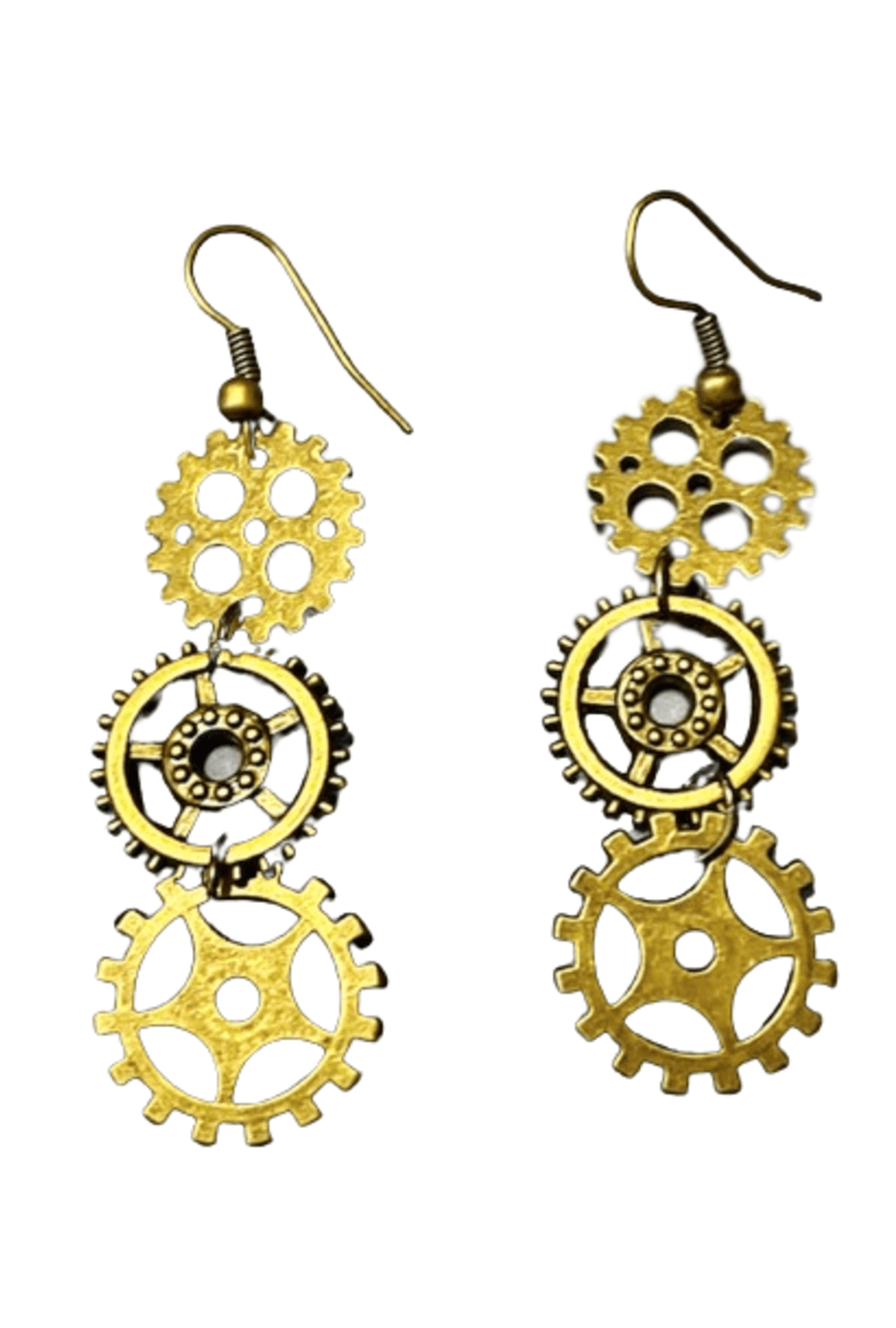 Gold Steampunk Cog Earrings (E)