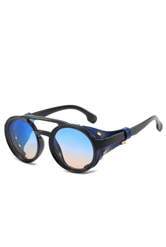 Blue Steampunk Glasses with Faux Leather Rivet Details