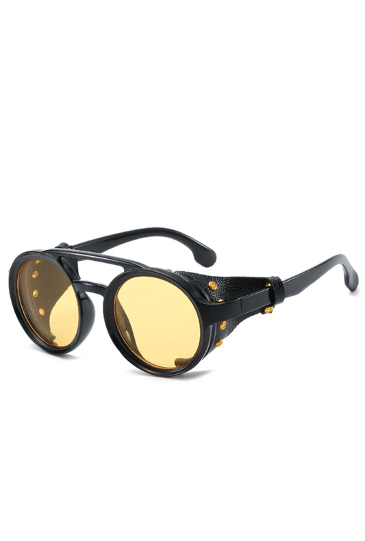 Yellow & Black Steampunk Glasses with Faux Leather Rivet Details