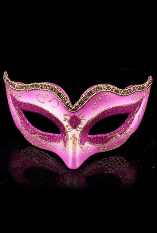 Hot Pink and Gold Glitter Masquerade Mask