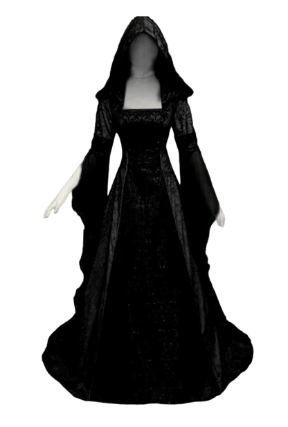 Black Hooded Velvet Medieval Dress