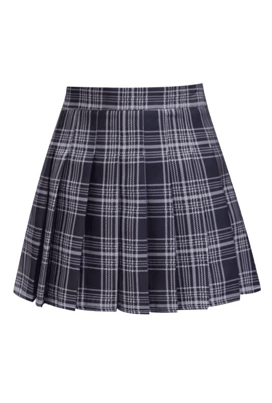 Dark Grey Tartan Pleat Skirt