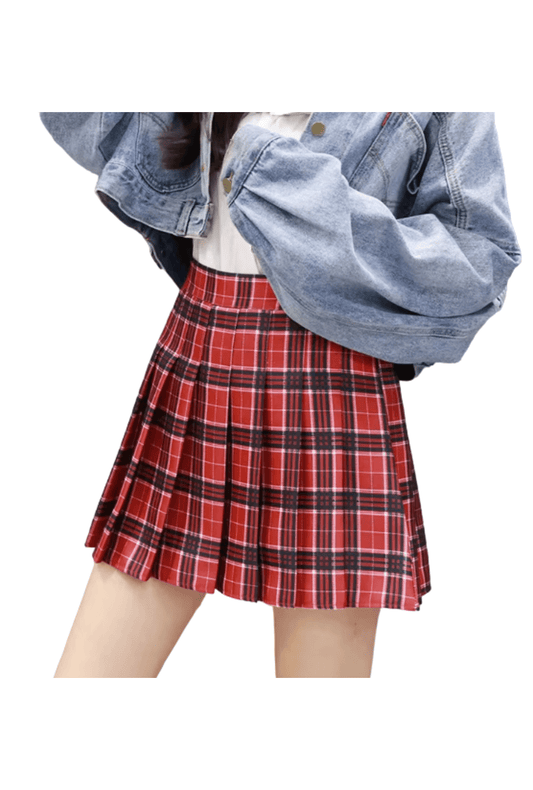 Red Tartan Pleat Skirt