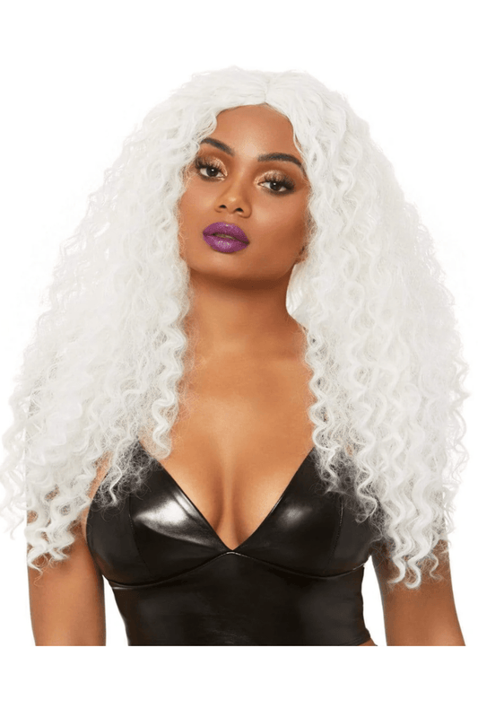 29" White Long Curly Wig