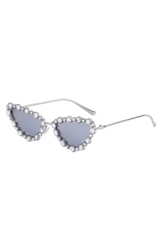 Silver Rhinestone Crystal Cat Eye Glasses