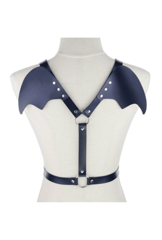 Navy Blue PU Leather Bat Wings Harness