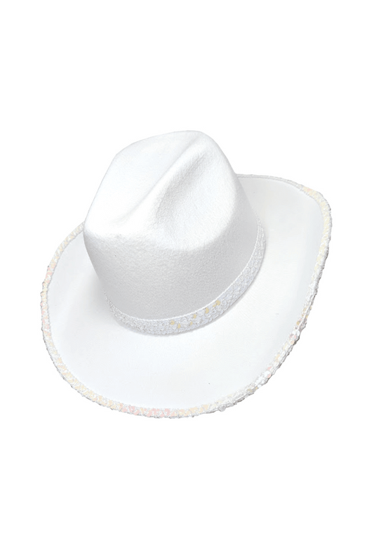 White Cowboy Hat with Sequin Trim