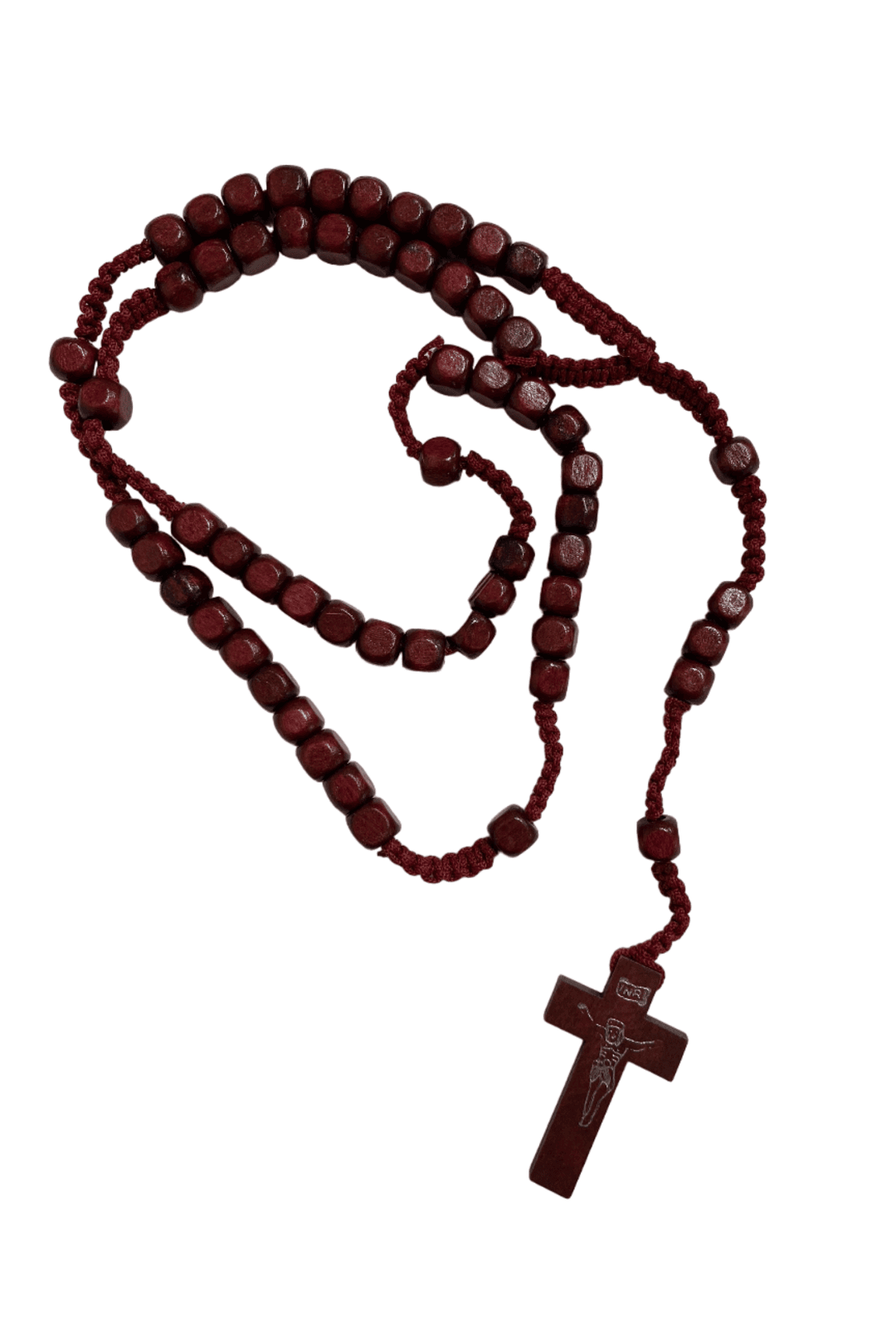 Dark Red Beaded Crucifix Necklace